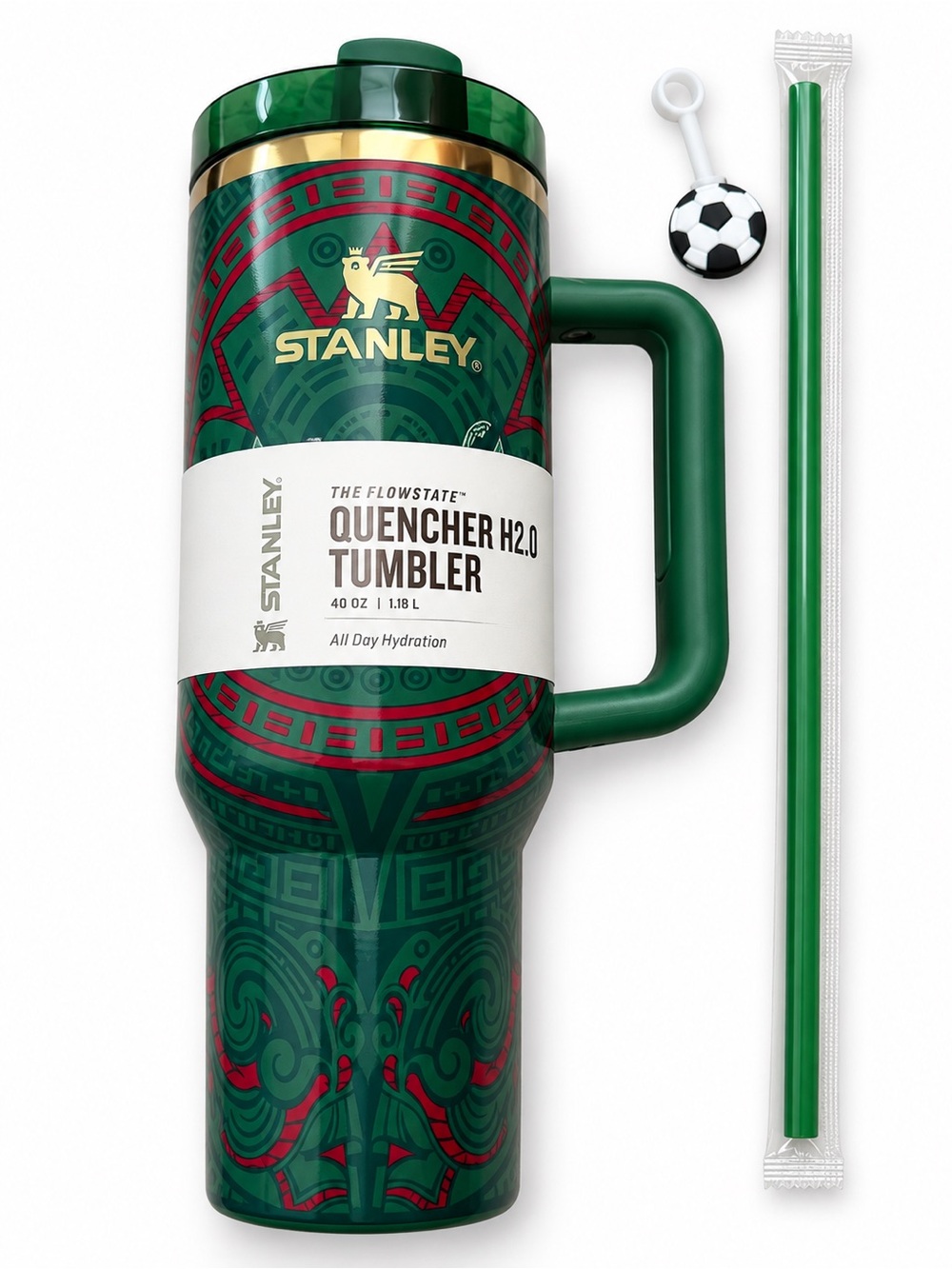 Stanley FIFA World Cup Green and Red Quencher H2.0 Tumbler with Gold Accent